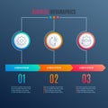 3 steps info graphic with arrow. Business process layout, presentation banner, timeline infographic desin template. Vector Royalty Free Stock Photo